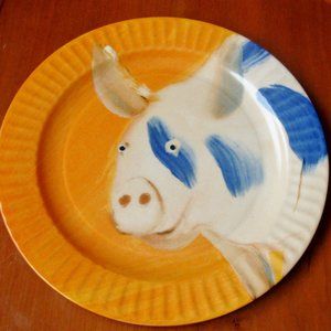 Holly Frean The Farm No 4 Smiling Pig Orange Salad Plate for Anthropologie
